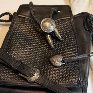 Brighton Black Woven Leather Crossbody with Silver Conchos